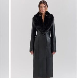 Black Faux Fur Collar Long Coat